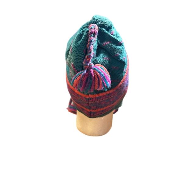 Vintage VTG ski hat wool beanie winter snow turquoise pink and purple made in VT - Picture 4 of 6